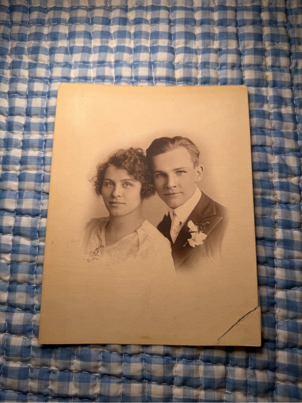 Vintage 1920s Wedding Portrait Photograph – Antique Sepia Studio Photo of Young